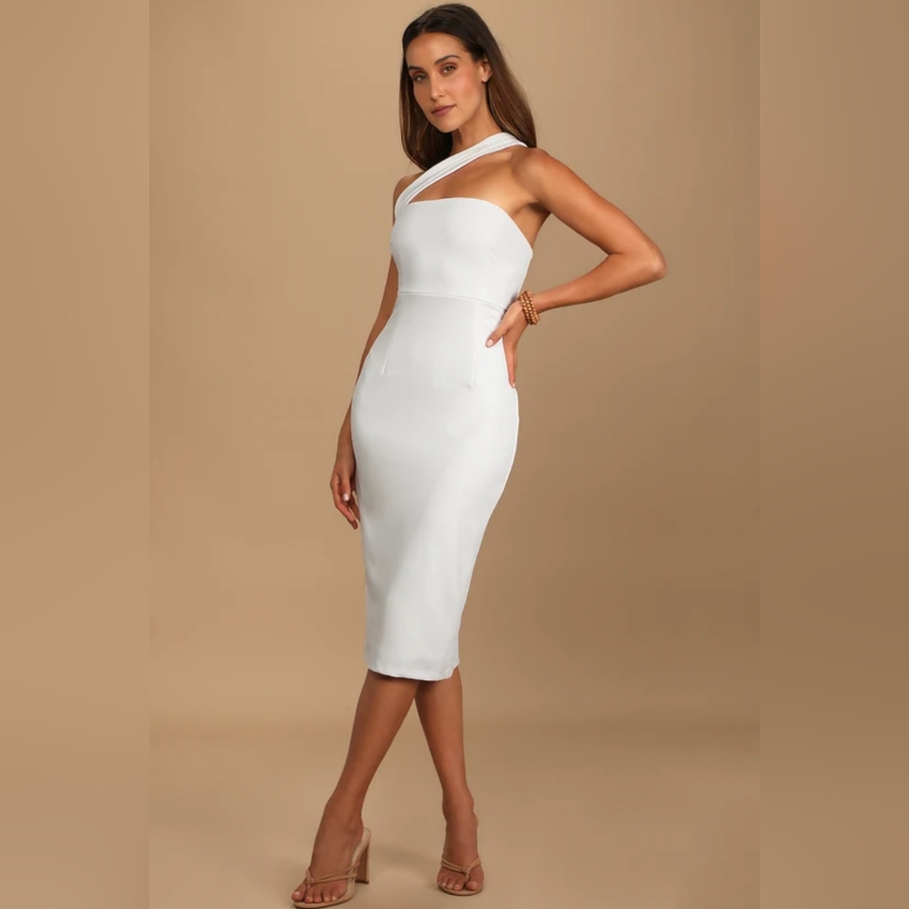 NWOT Lulu's Ivory One-Shoulder Sleeveless Midi Dress Size XL=14/16